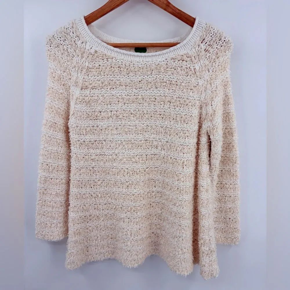 Anthropologie women’s Jackie chunky knit eyelash stripe cream sweater size XS